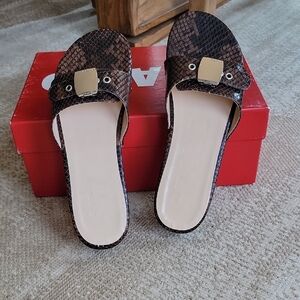 STAUD Brown Snake Print Slide Sandal Clog Sz 37